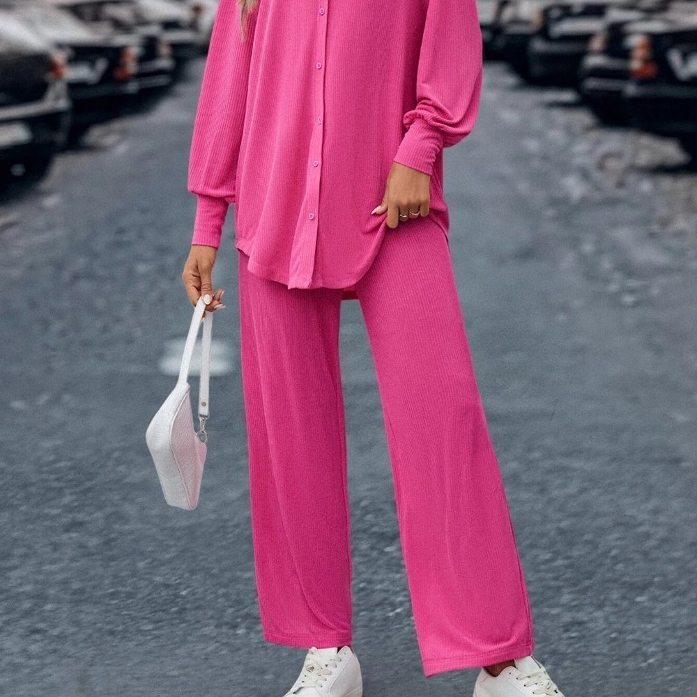 Pink Boho Womens Drop Shoulder Open Front Coat & Cami Top & Pants - Picture 6 of 6
